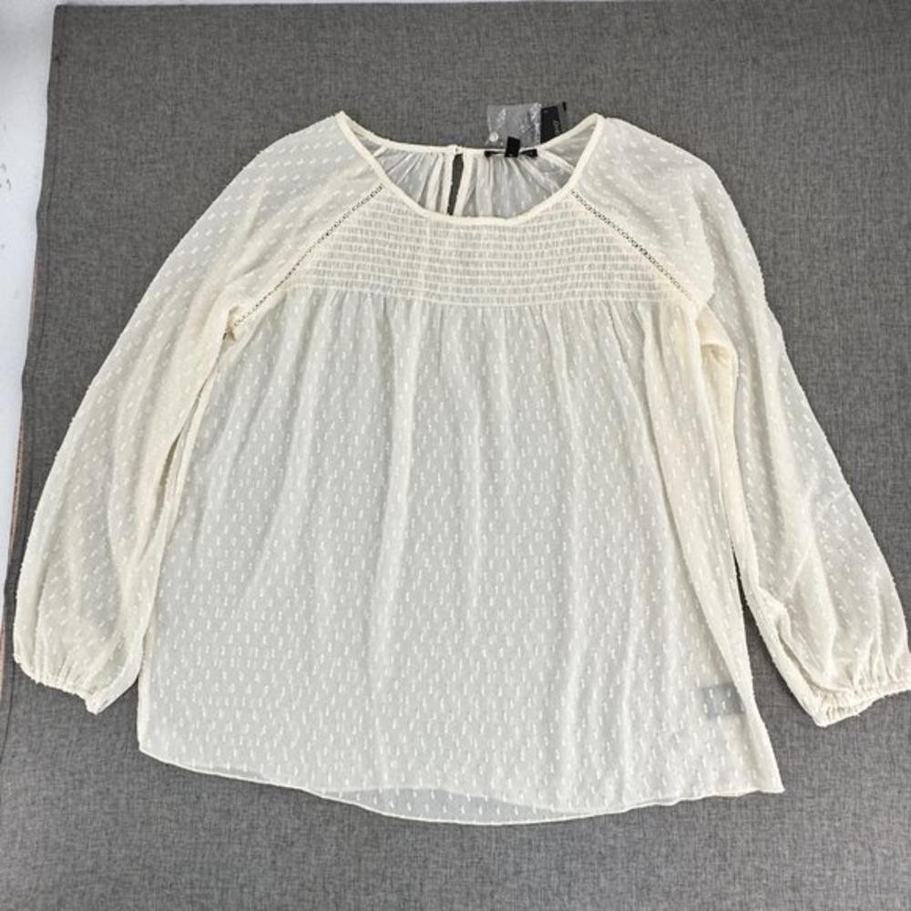 Signature Studio Blouse Long Sleeve Top Sheer‎ Lightweight Large Ivory Loose Fit
